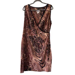 Vintage Robbie Bee Sleeveless Faux Wrap Abstract Leopard Print Dress Size 14